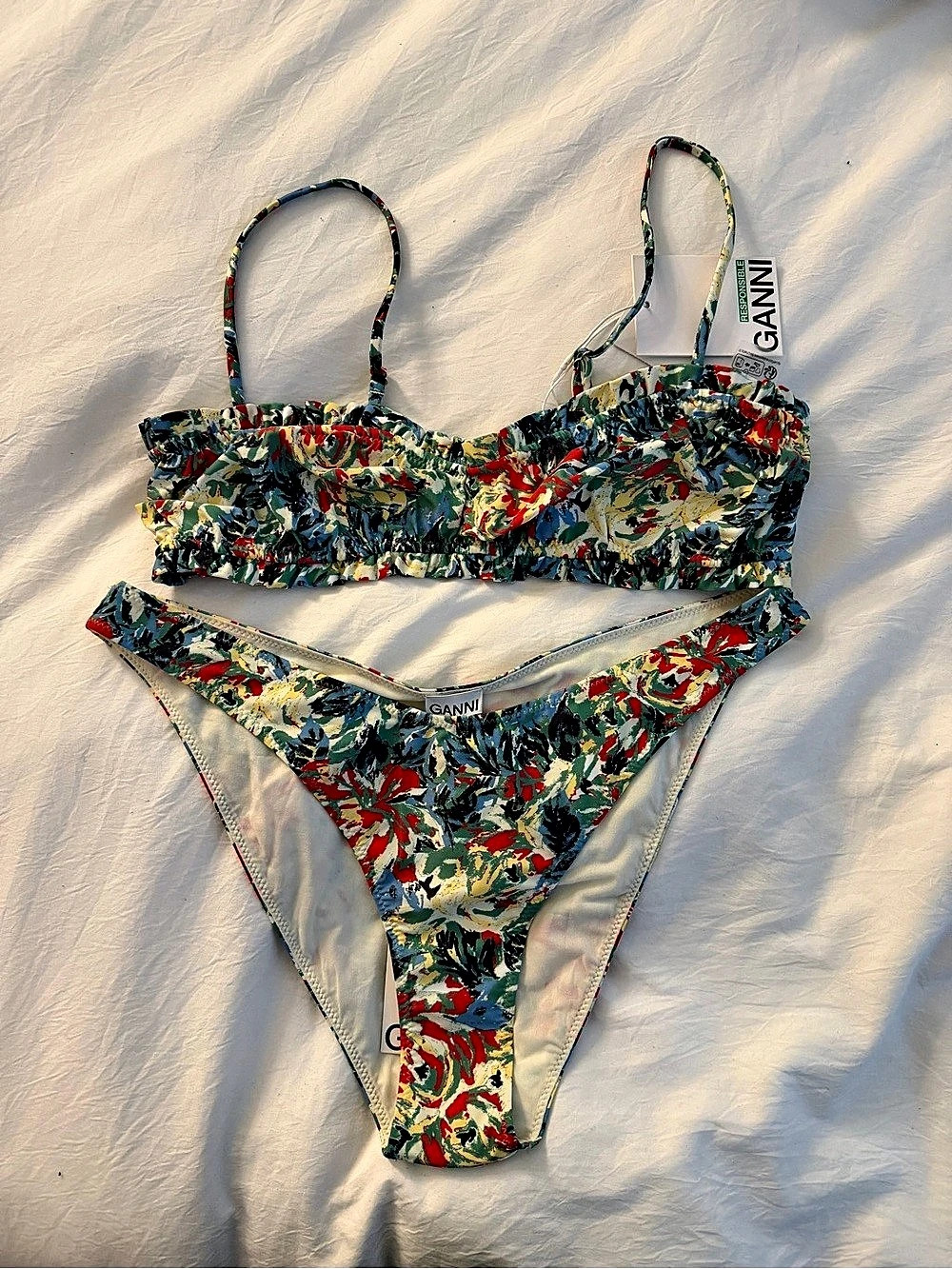 GANNI Bikini Floral Multicolor Size 40 NWT